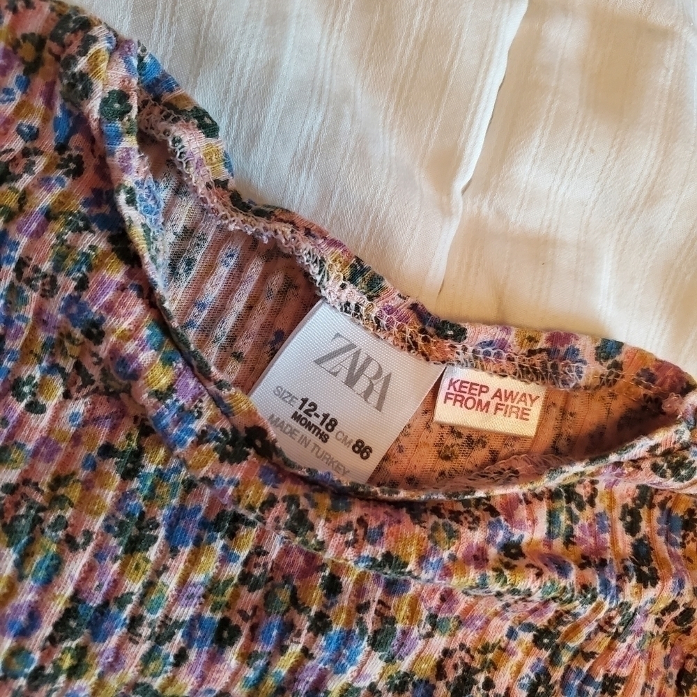 ZARA Baby Girl Floral Ribbed Lettuce Trim Long Sleeve Top 12-18 months